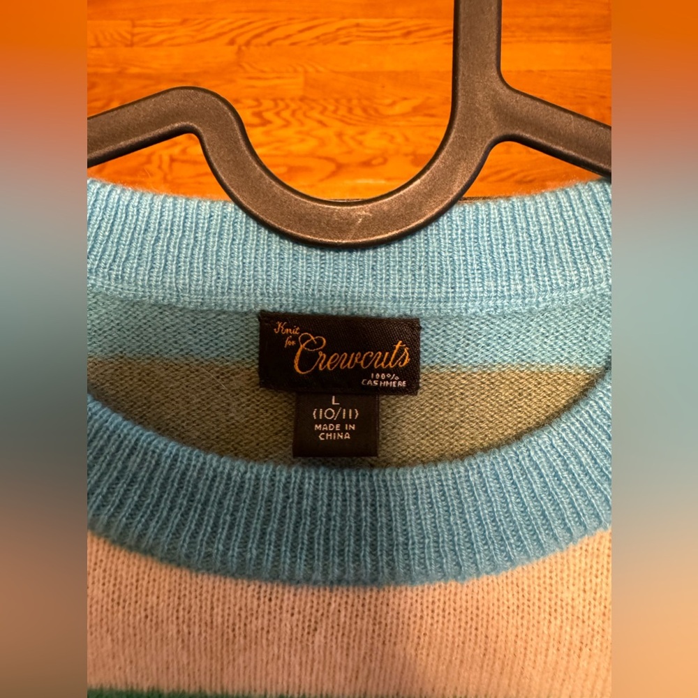 NWOT J. Crew Kids' 100% cashmere crewneck sweater in rugby stripe L (10/… - Picture 3 of 6